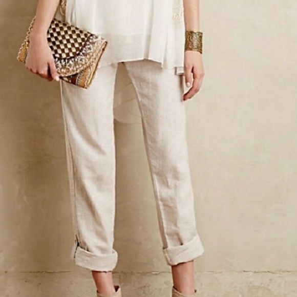 Anthropologie Pants - Hei Hei Anthropologie Linen Cropped Pants Lace EUC